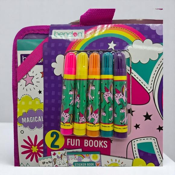 Bendon Storybook Lapdesk Carrying Case Activiity Books Rainbow Markers NWT - Picture 4 of 8